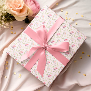 Papel De Regalo Patrón de Peonías Rosadas con Hojas de Bambú