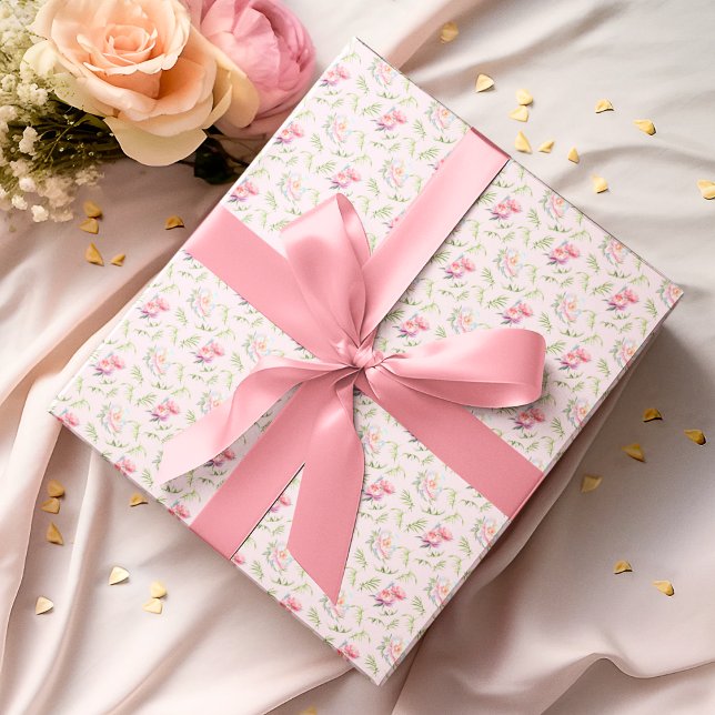 Papel De Regalo Patrón de Peonías Rosadas con Hojas de Bambú (A great gift wrap for all occasions. )