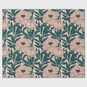 Papel De Regalo Patrón de peonías rosadas y verdes suaves