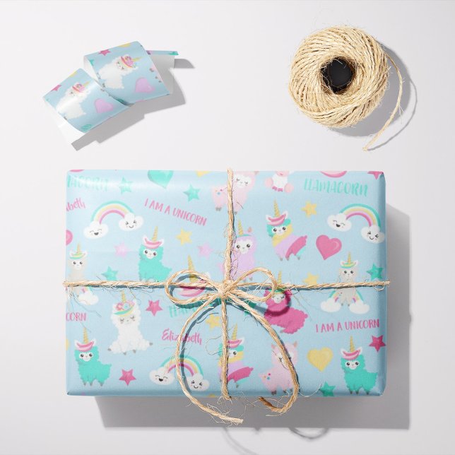 Papel De Regalo Patrón de Pequeña Chica Cute Llamacorn Pastel (Subido por el creador)