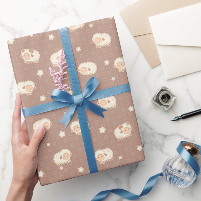 Papel De Regalo Patrón de pequeñas ovejas en marrón (Regalar)