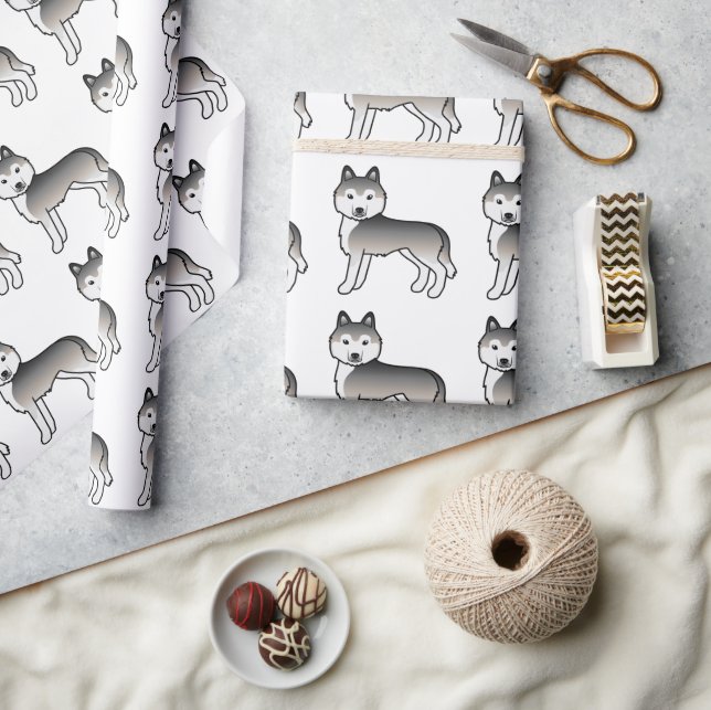 Papel De Regalo Patrón de perro agudo gris siberiano Husky (Artesanía)