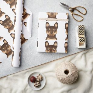 Papel De Regalo Patrón de perro Bulldog Francés marrón chocolate y