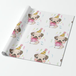 Papel De Regalo Patrón de Perro Cuto de Cumpleaños Pug