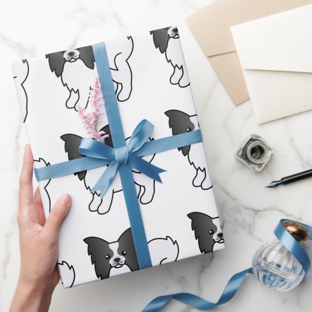 Papel De Regalo Patrón De Perro Cuto De Papilón Blanco Y Negro (Regalar)