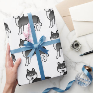 Papel De Regalo Patrón De Perro Cuto De SHusky Siberiano Blanco Y 