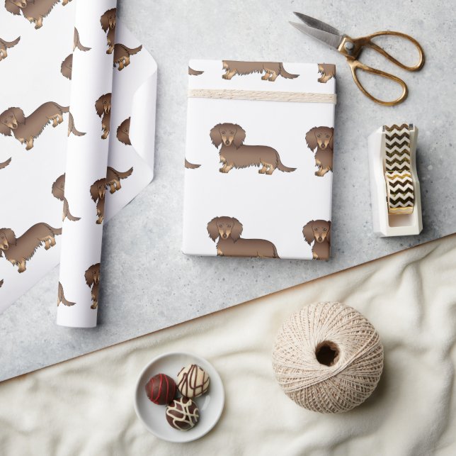 Papel De Regalo Patrón de perro Dachshund de pelo largo de chocola (Artesanía)
