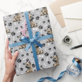 Papel De Regalo Patrón de perro de Cairn Terrier en azul