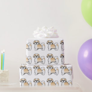 Papel De Regalo Patrón De Perro De Caricatura De Oro Y Tzu Blanco