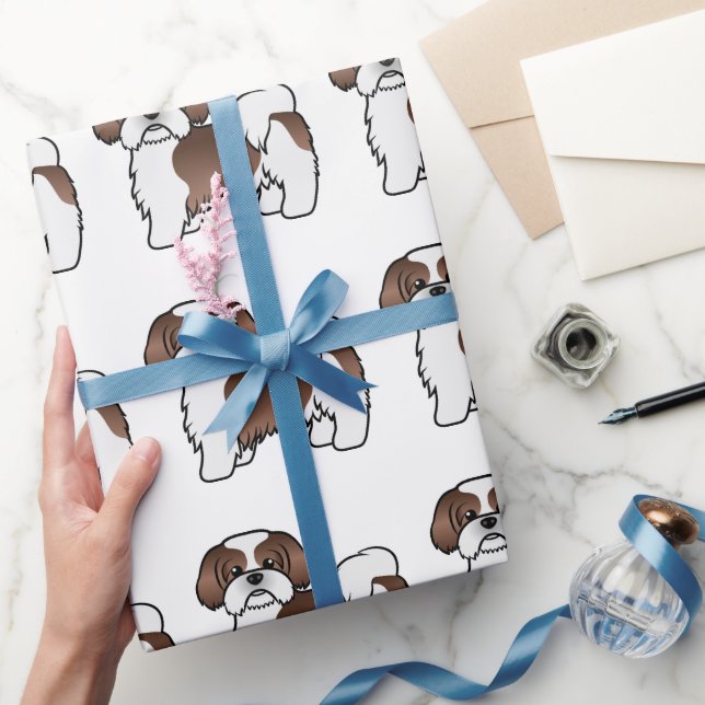 Papel De Regalo Patrón De Perro De Caricatura Shih Tzu En Hígado Y (Regalar)