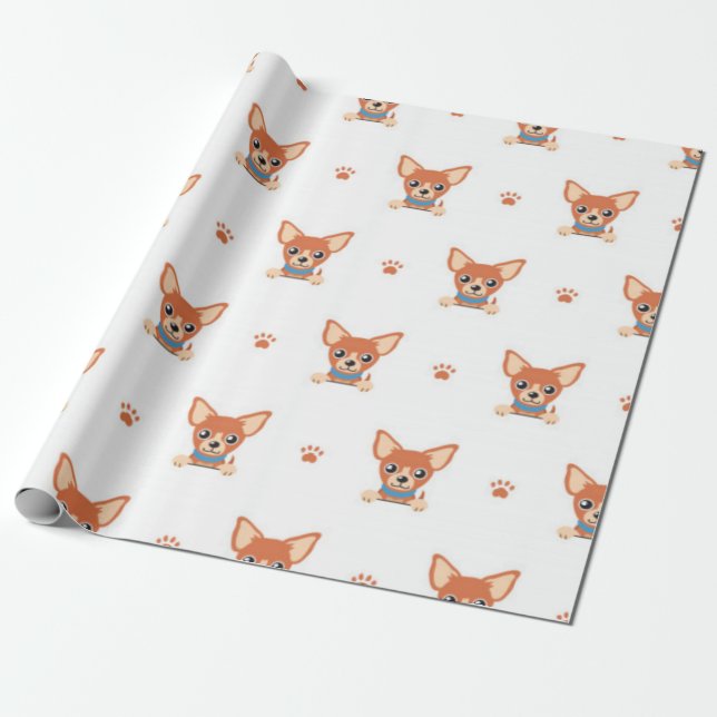 Papel De Regalo Patrón de perro de Chihuahua marrón (Desenrollado)