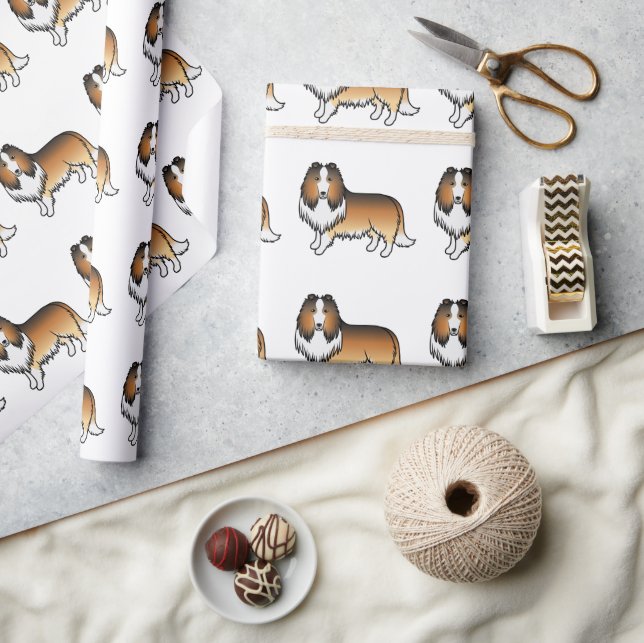 Papel De Regalo Patrón de perro de dibujos animados Collie Áspero  (Artesanía)