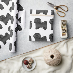 Papel De Regalo Patrón de perro de dibujos animados Havanés negro