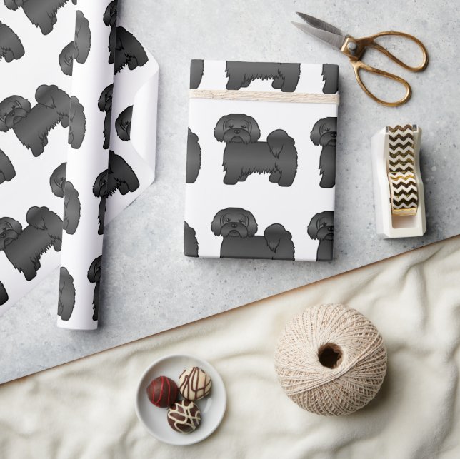 Papel De Regalo Patrón de perro de dibujos animados Lhasa Apso neg (Artesanía)