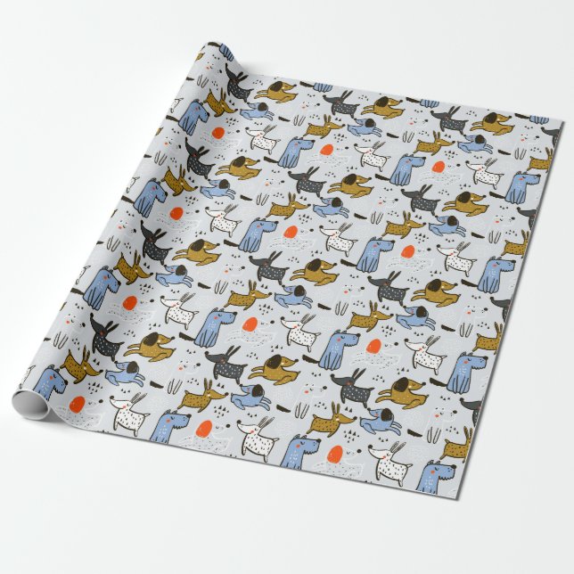 Papel De Regalo Patrón de perro de garabato (Desenrollado)