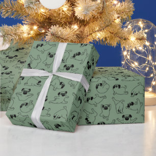 Papel De Regalo patrón de perro de yoga lindo fondo verde