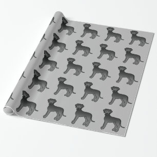 Papel De Regalo Patrón de perro Gran Danés negro sobre gris