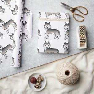 Papel De Regalo Patrón de perro lindo Husky Siberiano Gris