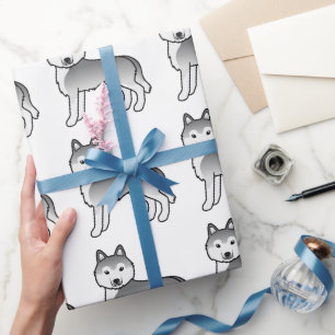 Papel De Regalo Patrón de perro lindo Husky Siberiano plateado