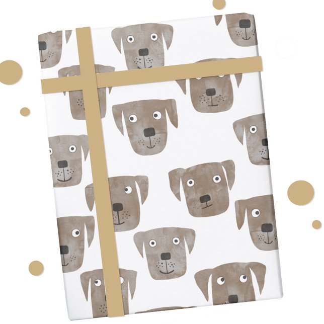 Papel De Regalo Patrón de perro recuperador de chocolate lindo (Chocolate labrador retriever dog watercolor pattern wrapping paper roll)
