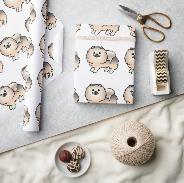 Papel De Regalo Patrón de perros de dibujos animados con crema de  (Artesanía)