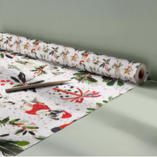 Papel De Regalo Patrón de perros de Navidad y vegetación