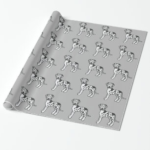 Papel De Regalo Patrón de perros Great Dane Harlequín sobre gris