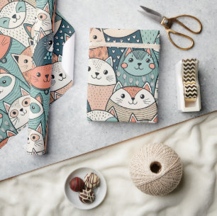 Papel De Regalo Patrón de Personajes de Gatos Modernos