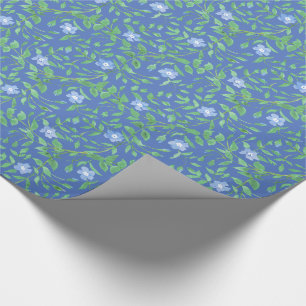 Papel De Regalo Patrón de perwinkle floral verde azul de estilo ca