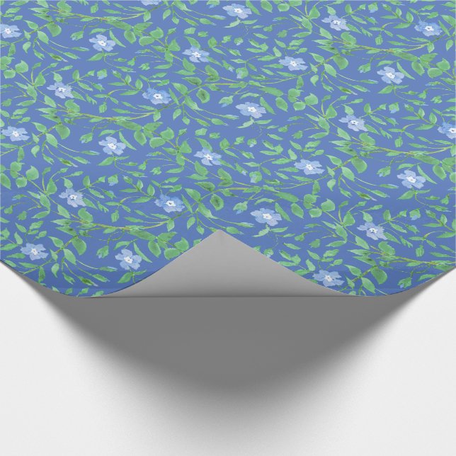 Papel De Regalo Patrón de perwinkle floral verde azul de estilo ca (Esquina)