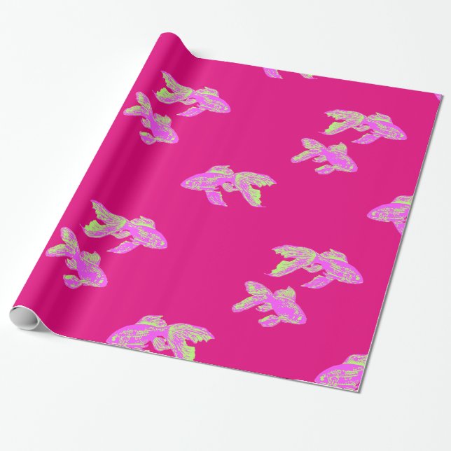 Papel De Regalo patrón de pez dorado rosa (Desenrollado)