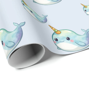 Papel De Regalo Patrón de pez narval lindo acuarela bajo el mar