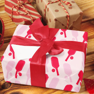 Papel De Regalo Patrón de Pickleball Rosa y Rojo