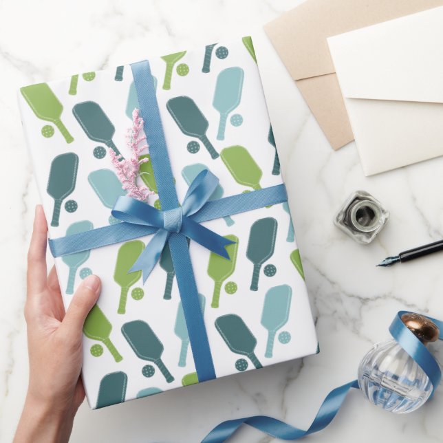 Papel De Regalo Patrón de Pickleball Verde y Azul (Regalar)