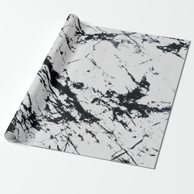 Papel De Regalo Patrón de Piedra de Mármol Blanco y Negro (Desenrollado)