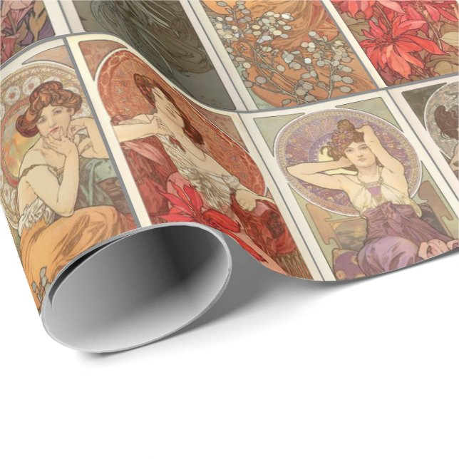 Papel De Regalo Patrón de piedras preciosas de Art Nouveau Mucha (Esquina del rollo)