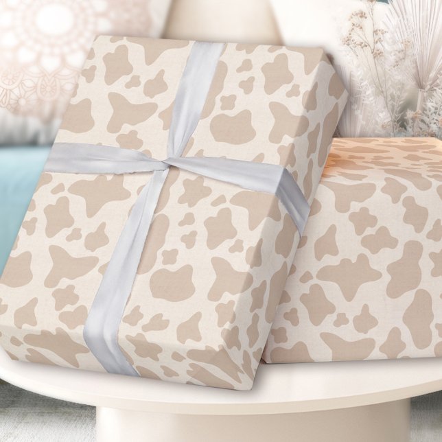 Papel De Regalo Patrón de piel de vaca Beige Rodeo Niño Occidental (Cow Skin Pattern Beige Western Rodeo Boy Birthday Wrapping Paper)