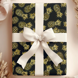 Papel De Regalo Patrón de Piña Azul Marino Dorado