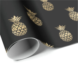 Papel De Regalo Patrón de piña de oro negro tropical
