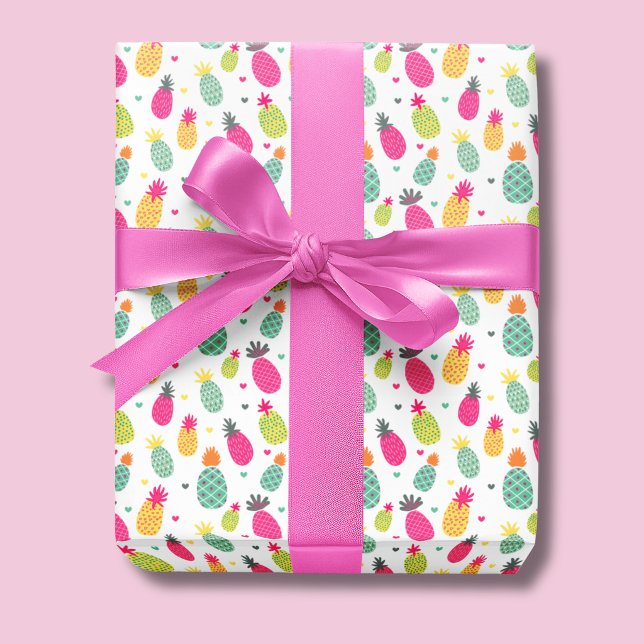 Papel De Regalo Patrón de Piña de Verano (Pineapple tropical fruit pattern wrapping paper roll.)
