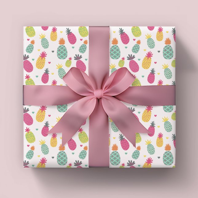 Papel De Regalo Patrón de piña de verano (Pineapple tropical fruit pattern wrapping paper roll.)