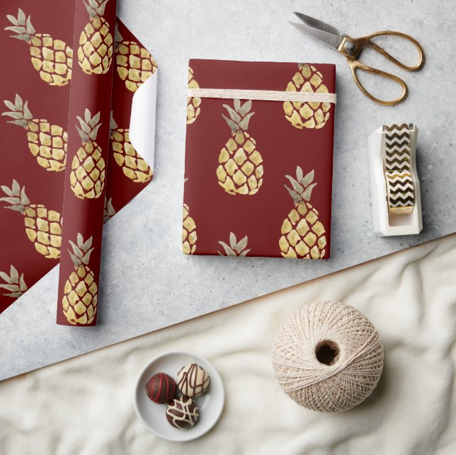 Papel De Regalo Patrón de Piña Granja Rústica Roja  (Artesanía)