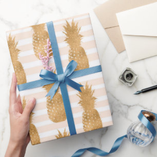 Papel De Regalo Patrón de Piñas Doradas Tropical
