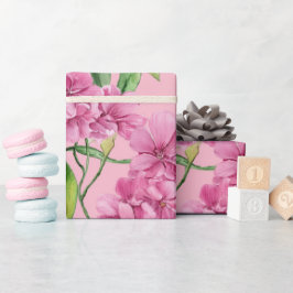 Papel De Regalo Patrón de piñas florales acuarela rosa verde