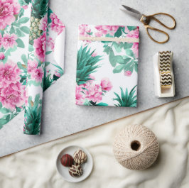 Papel De Regalo Patrón de piñas florales acuarela rosa verde
