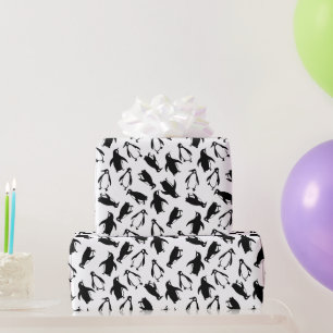 Papel De Regalo Patrón de pingüino blanco negro lindo fondo blanco
