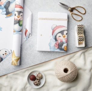 Papel De Regalo Patrón de pingüino de Navidad lindo