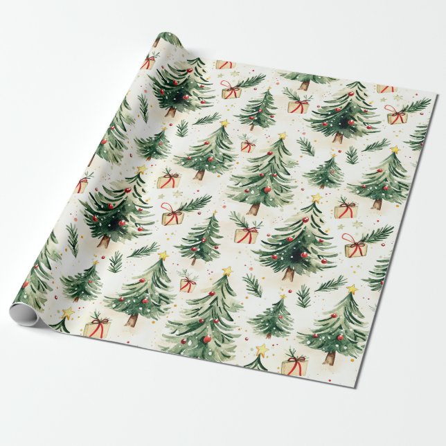 Papel De Regalo Patrón De Pinos De Pino De Los navidades (Desenrollado)