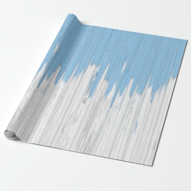 Papel De Regalo Patrón de planchas rusticas de madera azul y blanc (Desenrollado)