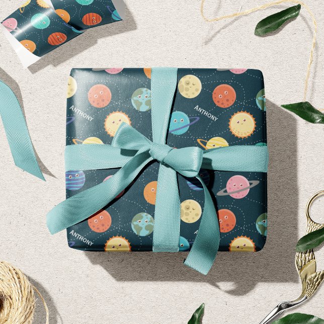 Papel De Regalo Patrón de planetas de sistemas solares divertidos  (Subido por el creador)